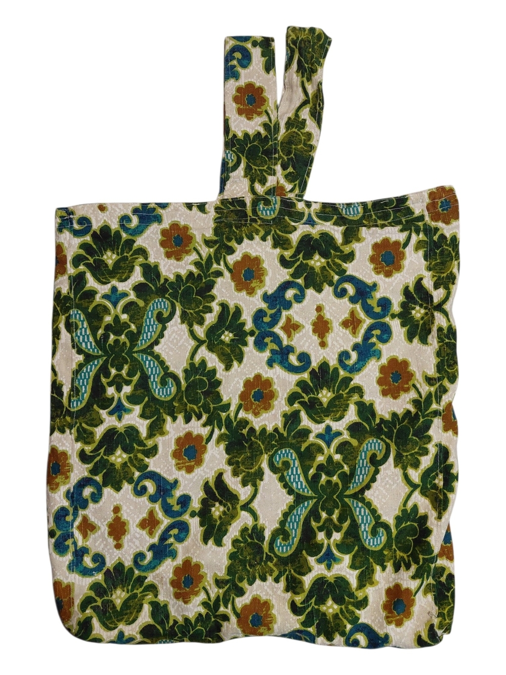 Barkcloth Style Handmade Jacquard Reversible Tote - Jacobean/Paisley Vintage 60s